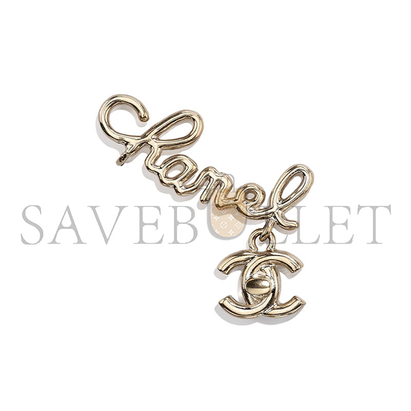 CHANEL CC LOGO CURSIVE SIGNATURE GOLD TONE EAR CRAWLER CUFF CLIP EARRINGS 